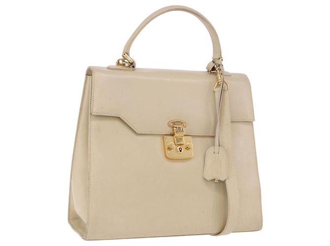 GUCCI Handtasche Leder 2way Beige Gold Auth 197623 Golden
