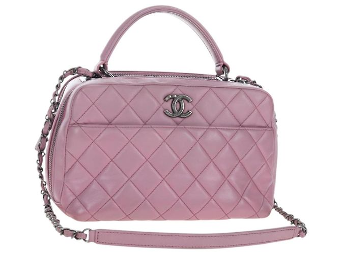 Bolsa CHANEL Trendy CC Matelasse com corrente em pele de cordeiro 2way Rosa CC Auth 202938SAM Prata