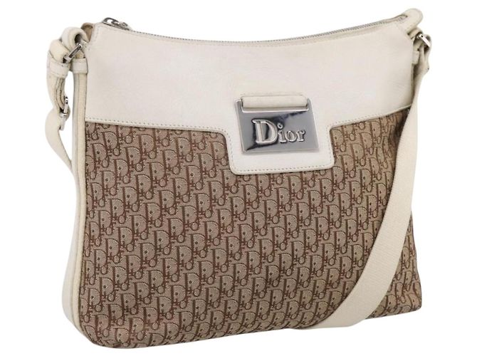 Borsa a tracolla Christian Dior Trotter Canvas Beige Silver Auth ka6062A Argento