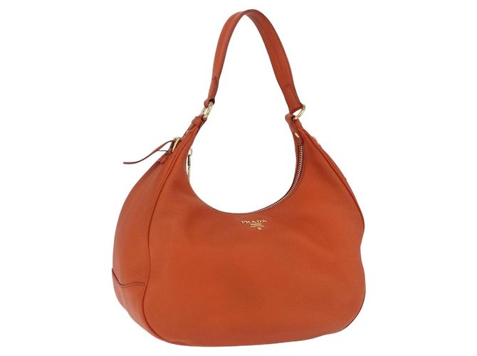Bolsa de Ombro PRADA Vittero Dino Leather Orange Gold Auth 200974SAM Dourado Laranja