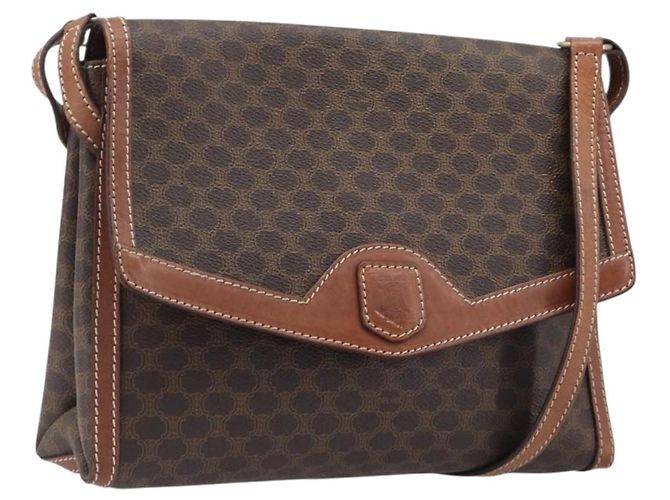 Céline Bolsa de Ombro CELINE Macadam PVC Couro Marrom Tom Dourado Auth 201420