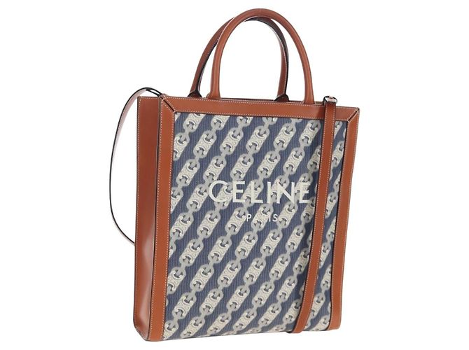 Céline CELINE Macadam Canvas Vertical Cabas Small Hand Bag Navy Gold Auth 202902M D'oro Blu navy