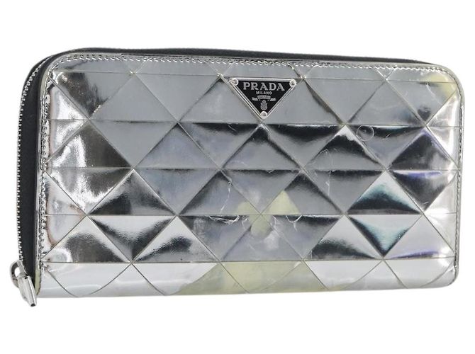 Cartera larga PRADA de cuero Silver Auth 203045 Plata