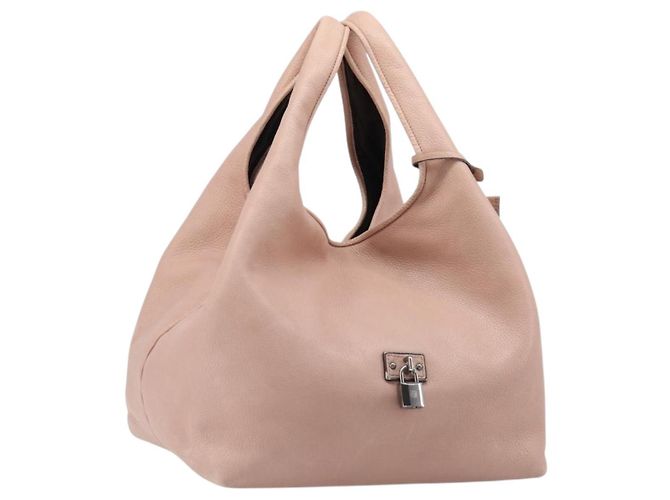 LOEWE Kaliyu GM Hand Bag Leather Pink Silver Auth hk4026A Silvery