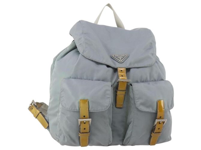 PRADA Backpack Nylon Gray Silver Auth 197693 Brown Silvery