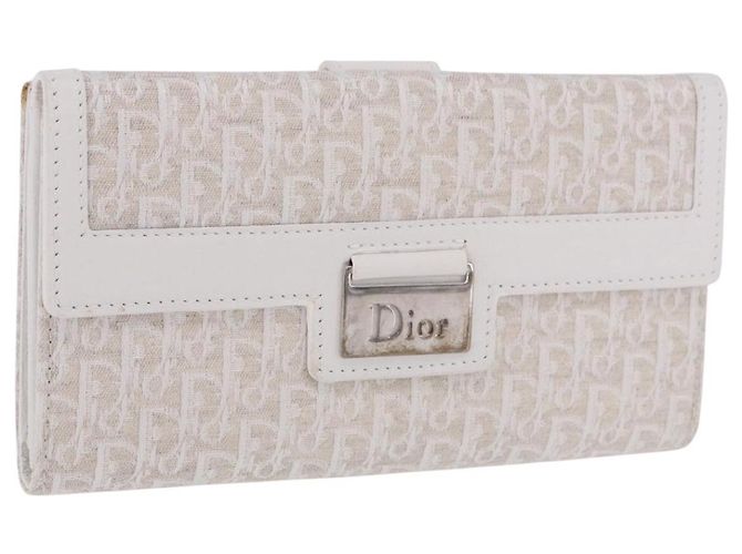 Cartera larga Christian Dior Trotter Canvas Beige Silver Auth 201131V Plata