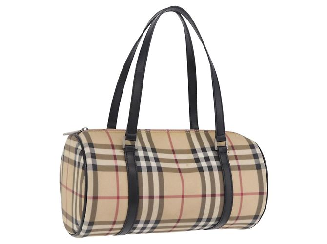 BURBERRY Nova Check Handtasche PVC Leather Beige Silver Auth 201315V Silber