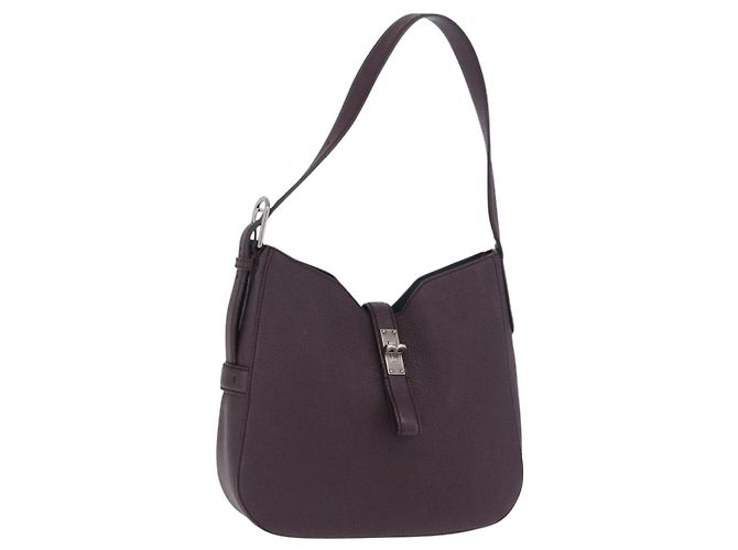 Bolsa de Ombro BALLY em Couro Bordeaux Prata Auth 201238