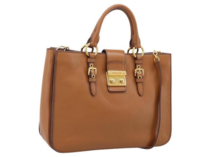 Miu Miu Handtasche Leder 2way Braun Gold Authentisch 202932V Golden
