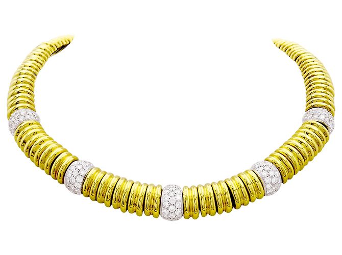 Autre Marque Colar de godrons em ouro de dois tons e diamantes.