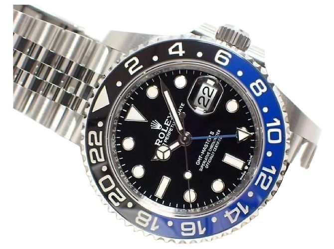 ROLEX GMT MasterII lunetta blu e nera 126710BLNR Bracciale Jubilee '25 Uomo Argento