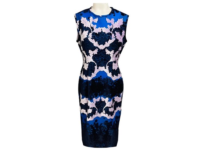 Yigal Azrouel Blue Multi Bajam Daisy Trellis Burn Out Kleid Blau