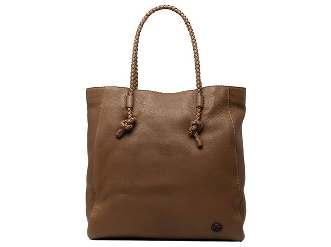Tote Gucci em couro de bezerro castanho com pegas trançadas Marrom