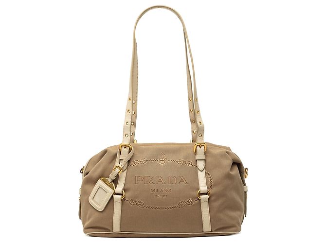 Borsa a tracolla Prada Canvas Canapa Logo Beige