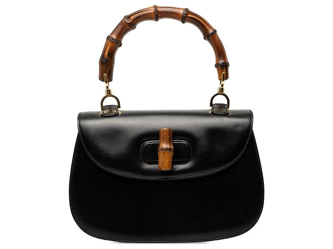 Bamboo Mala Satchel Night Gucci em pele de vitelo preta com bambu Preto