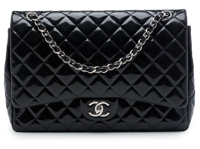 Borsa a tracolla Chanel Maxi Classic Double Flap in vernice nera Nero