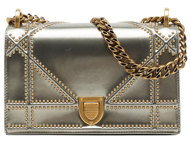 Autre Marque Borsa a tracolla Diorama Small in vernice con borchie Argento Dior