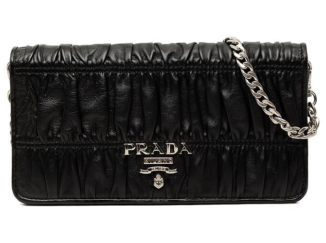 Borsa a tracolla Prada Nappa Gaufre Wallet On Chain Nera Nero