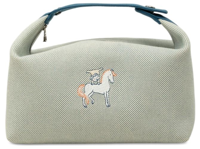 Borsa Vanity Hermès Large Toile Bride A Brac Cabriole Case Blu