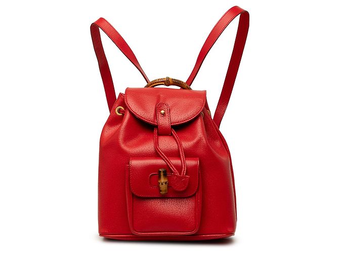 Bamboo Roter Gucci Bambu-Rucksack aus Kalbsleder mit Kordzug