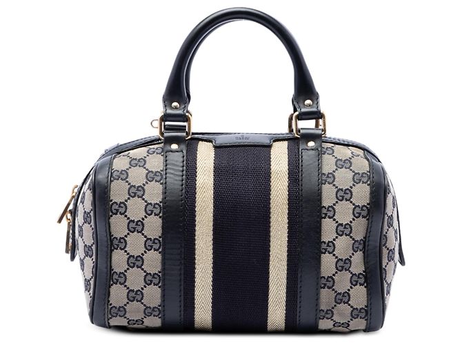 Borsa Boston Satchel Gucci Small GG Canvas Web Joy Blu