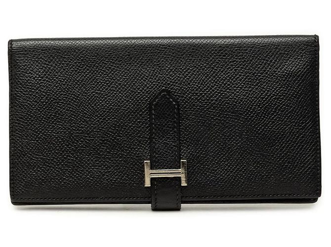 Cartera larga Hermès Bearn Soufflet en Epsom Negra Negro