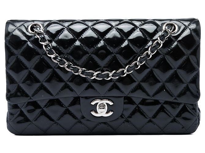 Borsa a tracolla Chanel Medium Classic Double Flap in vernice nera Nero