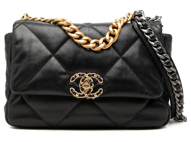 Borsa Chanel 19 Flap Medium in pelle di agnello nera Nero
