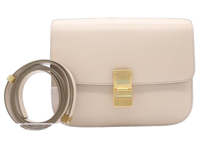 Céline Celine Box Bolsa de Ombro em Couro Bege