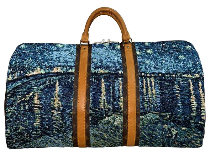 LOUIS VUITTON KEEPALL 60 - Starry Night Over the Rhône (Van Gogh) Marrom Azul Monograma