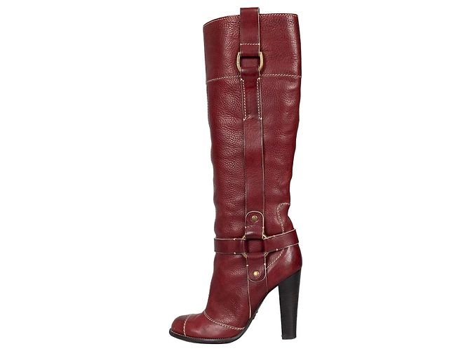 Dolce & Gabbana rote Lederstiefel runde Kappe Blockabsatz EU 37.5 Gebraucht
