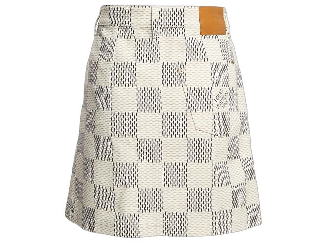 Mini saia em denim de algodão jacquard Damier Azur LOUIS VUITTON FR 40 NWT Branco Damier ebene