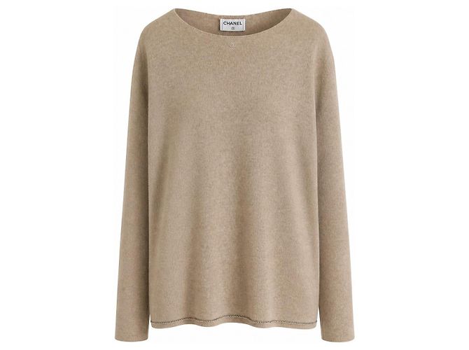 Chanel Herbst 1998 Kaschmir-Seidenpullover mit Kettensaum Beige
