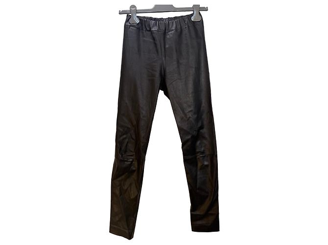 The Row Pantalones de cuero negro