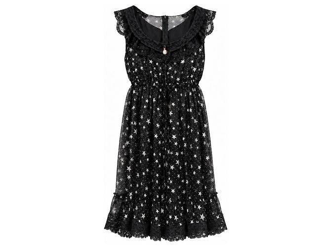 Vestido Dolce & Gabbana de seda com estrelas e renda Cameo Preto