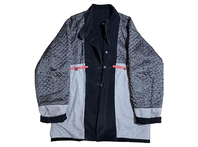 Autre Marque Arny's Herren Cordjacke schwarz mit Steppelementen Grau