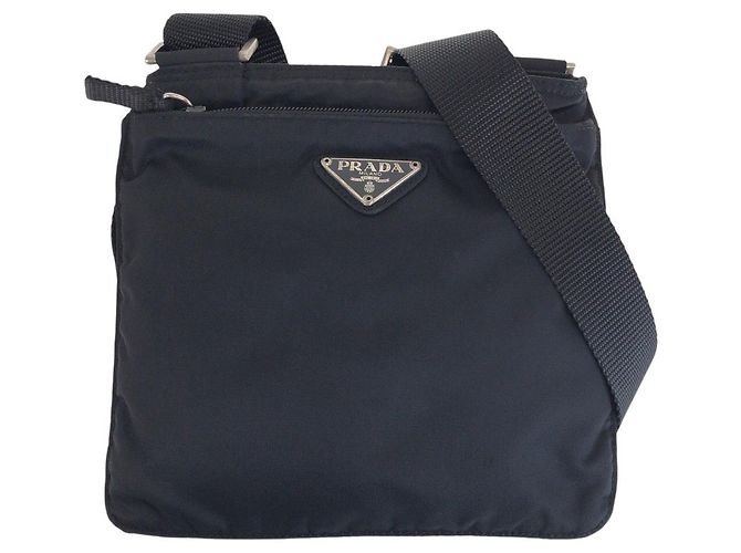 Prada Tessuto Triangle Logo Shoulder Bag Black