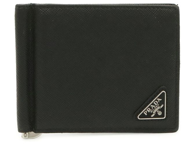 Cartera con clip para billetes Prada Triangle Logo Negro