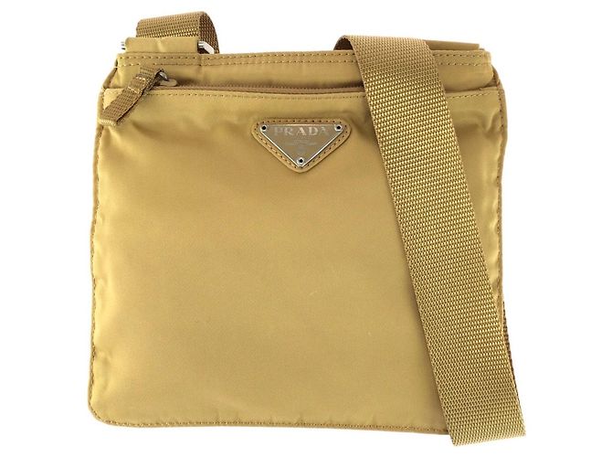 Bolsa de ombro Prada Tessuto com logótipo triangular Marrom Bege