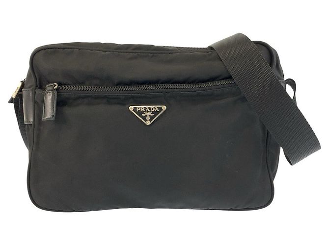 Borsa a tracolla Prada Tessuto con logo triangolare Nero