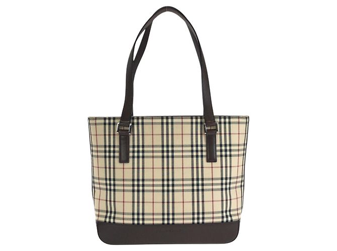 Burberry Check Canvas Leather Tote Braun Beige