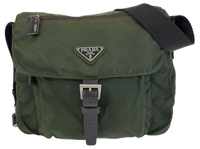 Sac à épaule Prada Tessuto avec logo triangle Marron Beige