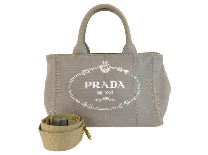 Tote Sacola Prada Canapa Triangle Logo Cinza