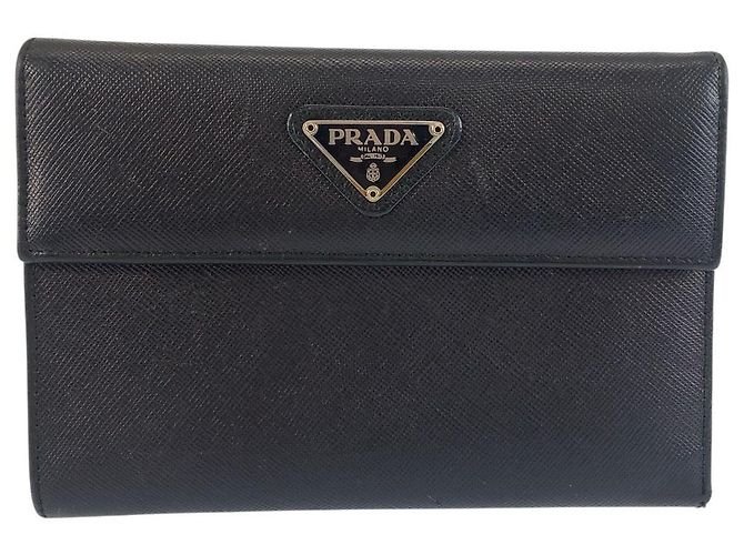 Portefeuille compact Prada Saffiano Noir