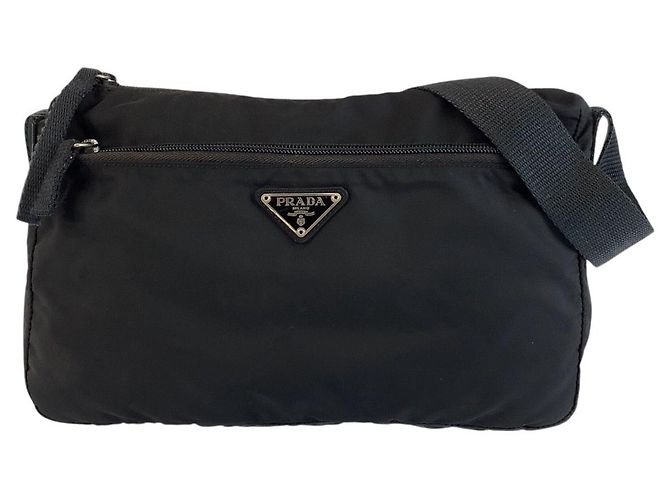 Bolso de hombro Prada Tessuto con logotipo triangular Negro