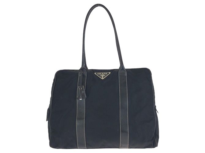Borsa Tote Prada Tessuto con logo triangolare Nero