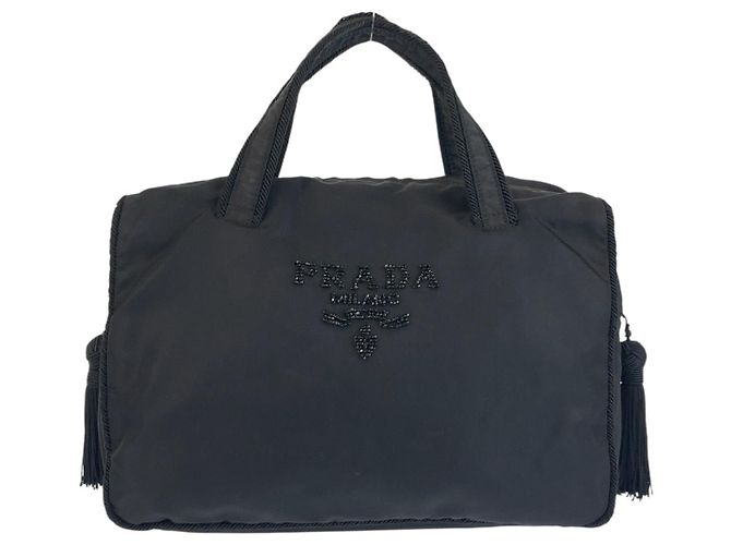 Borsa Prada Tessuto Beads Logo Nero