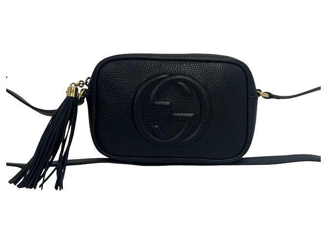 Bolsa de ombro mini e bolsa de mão em couro GUCCI Soho Interlocking G com borla Preto