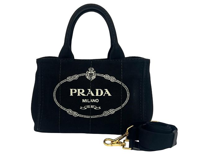 Tote Prada Canapa Logo Canvas 2-Way Shoulder Bag Black