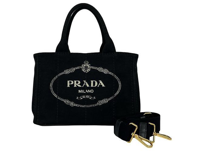 Tote Prada Canapa Triangle Logo Hardware Canvas Handbag Black